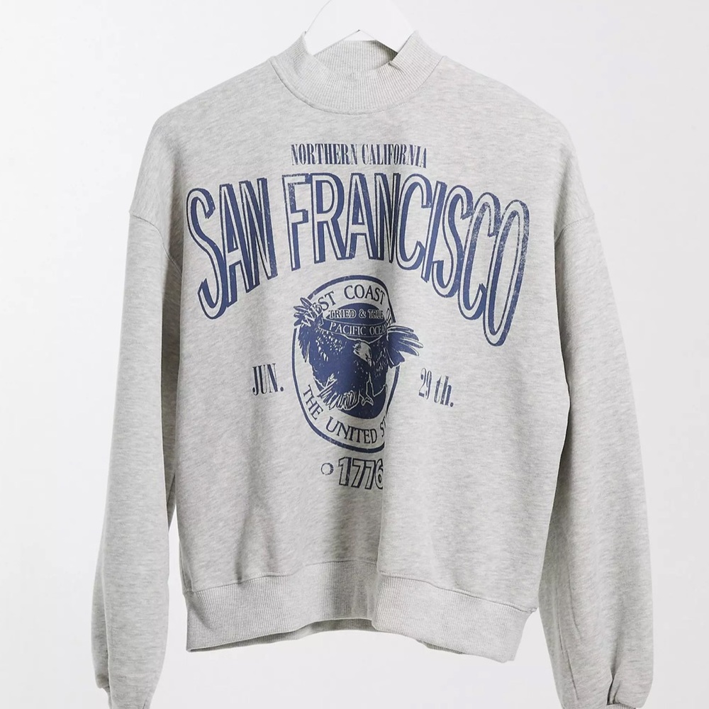 ASOS Bershka San Francisco Grey Mock Neck Sweatshirt